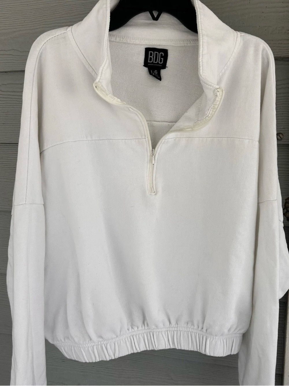 BDG White Quarter-Zip Pullover Sweatshirt L Athleisure Lounge Beach Crop